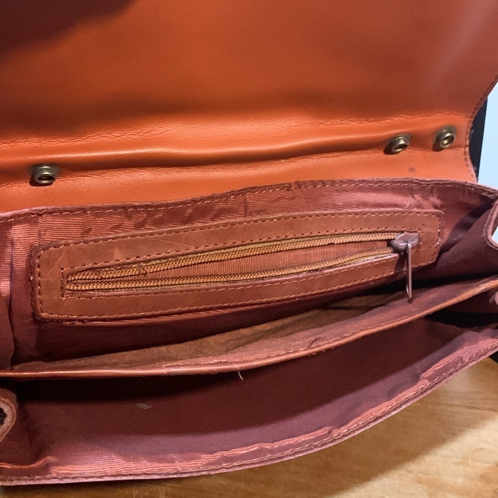 Vintage 70s Brown Genuine Leather Clutch Purse Envelope Style Hand Bag - Picture 2 of 9